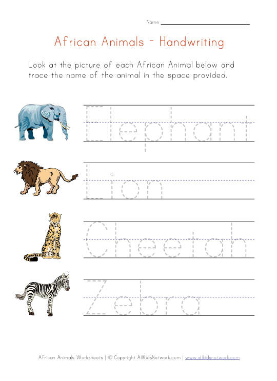 African Animals Worksheets For Kids
